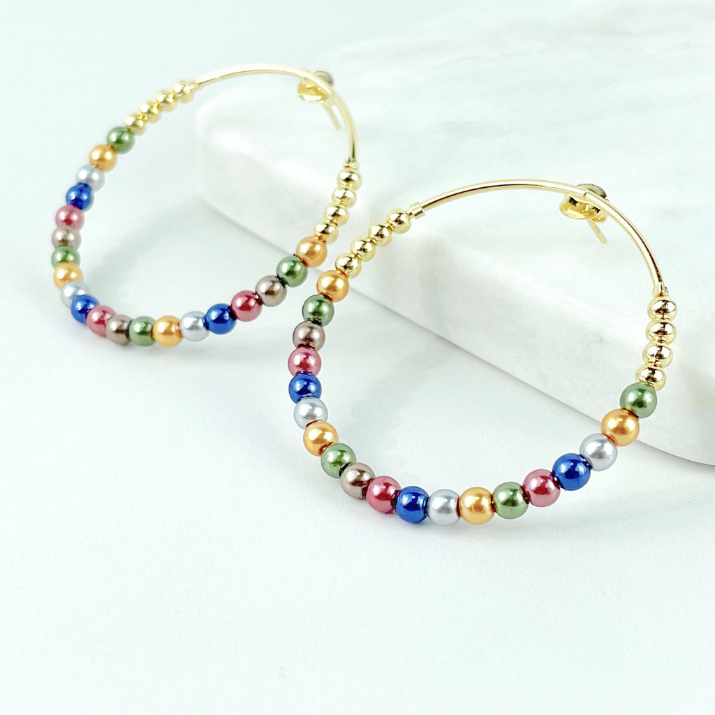 18k Gold Filled Colorful Beads Hoop Earrings
