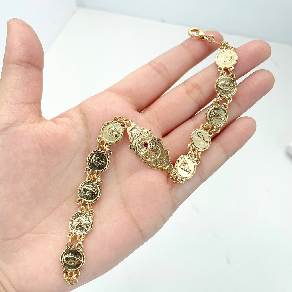 18k Gold Filled Red CZ Virgins Religious Bracelet