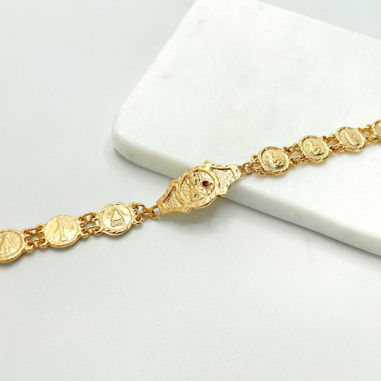 18k Gold Filled Red CZ Virgins Religious Bracelet