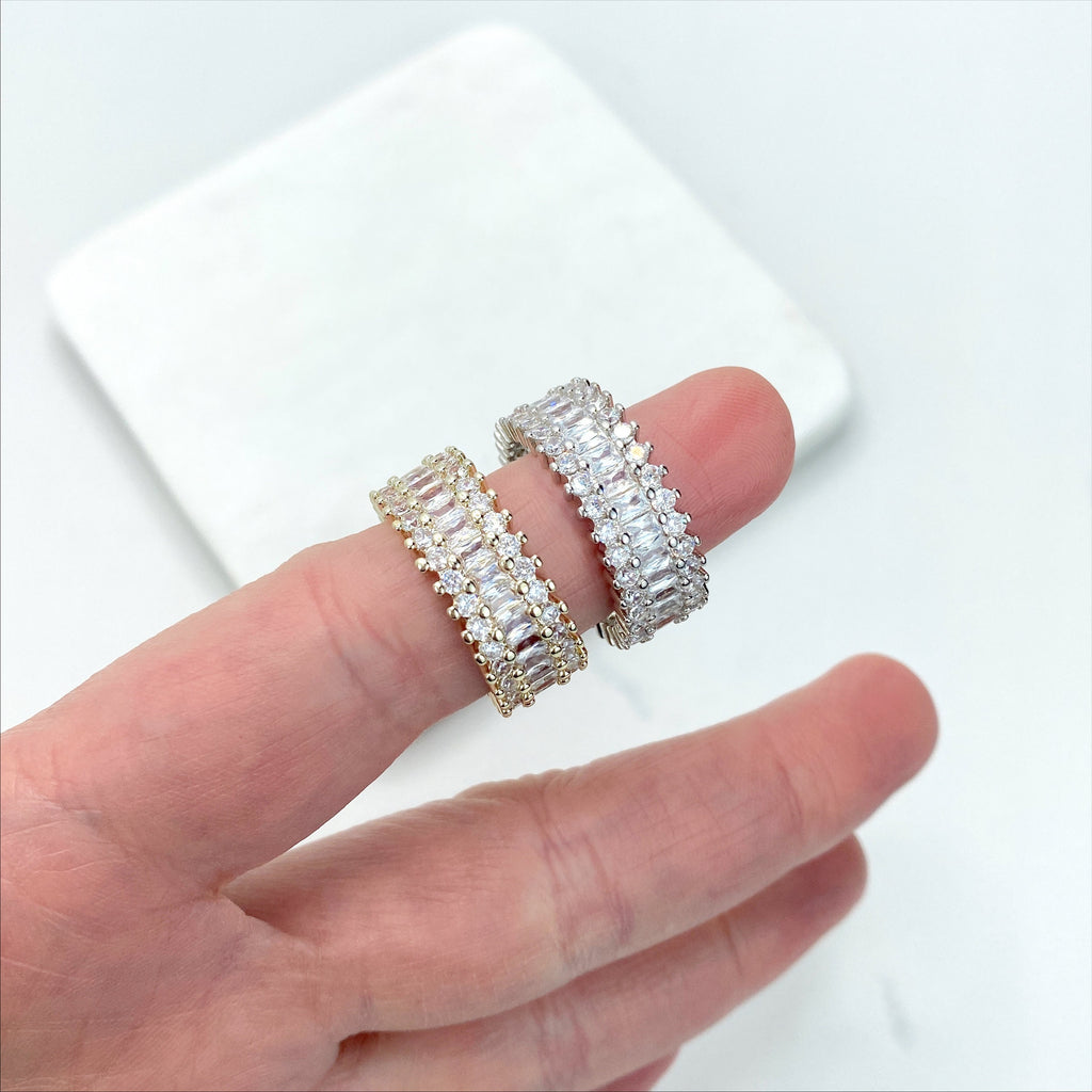 18k Gold Filled or Silver Filled White Cubic Zirconia Baguette Ring