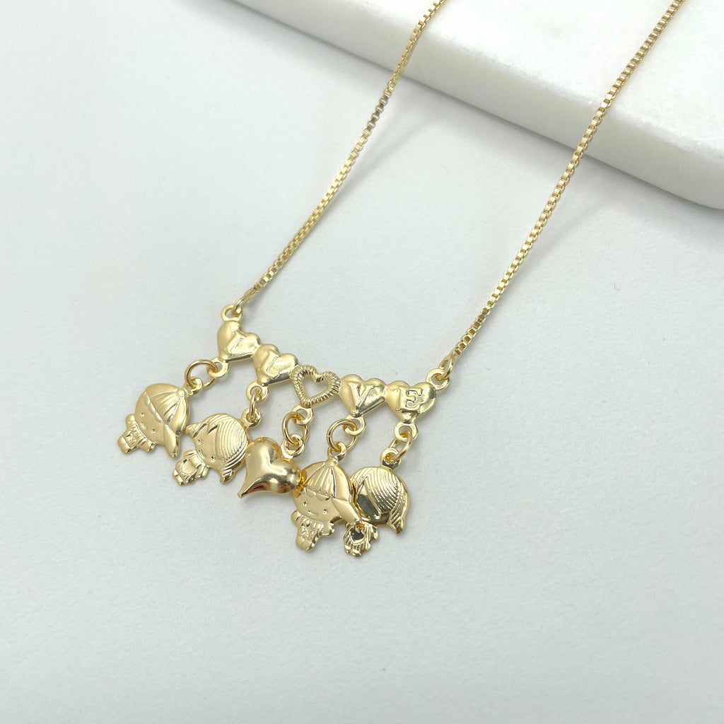 18k Gold Filled Hearts and Kids Charms 1mm Box Chain
