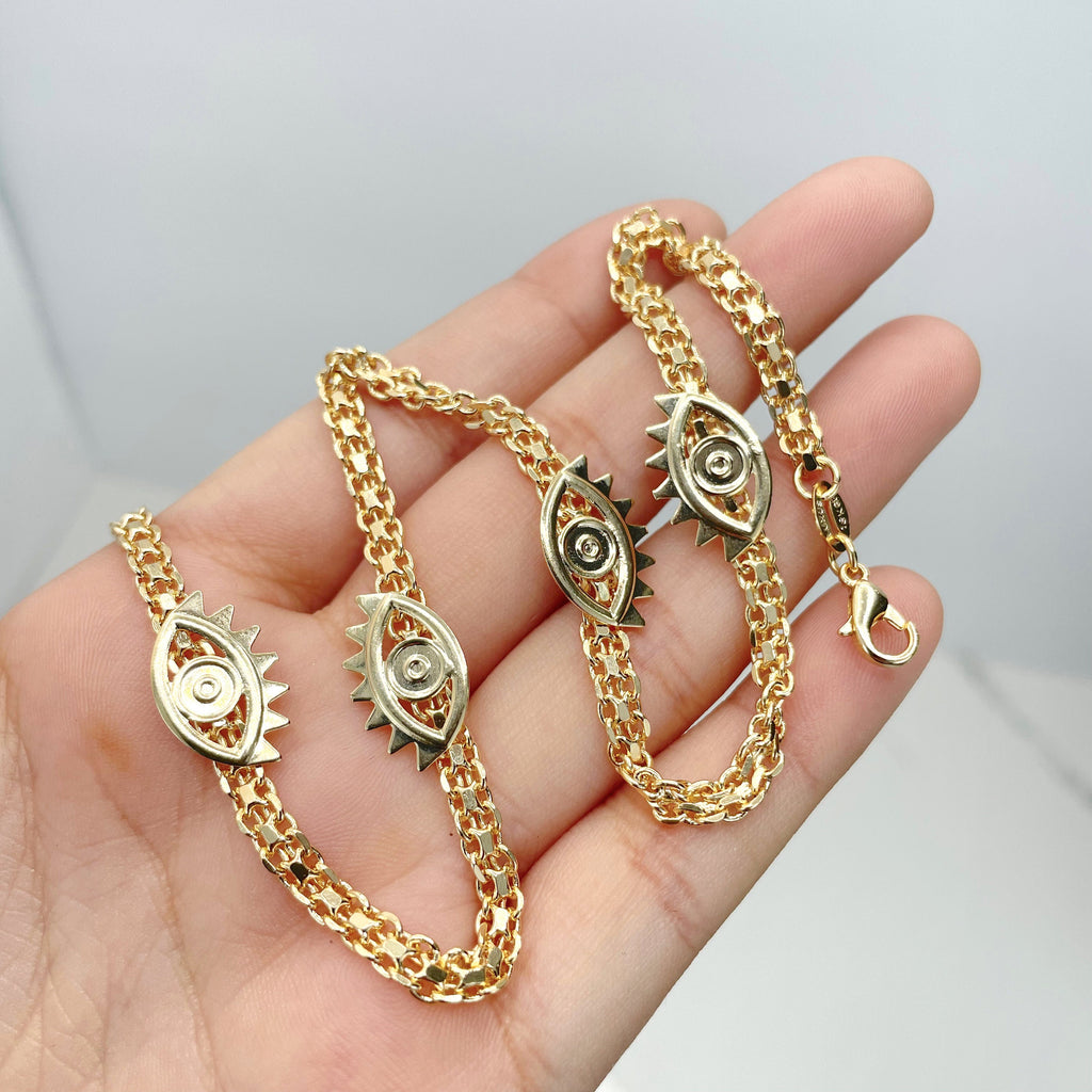 18k Gold Filled Evil Eyes Necklace or Bracelet Set