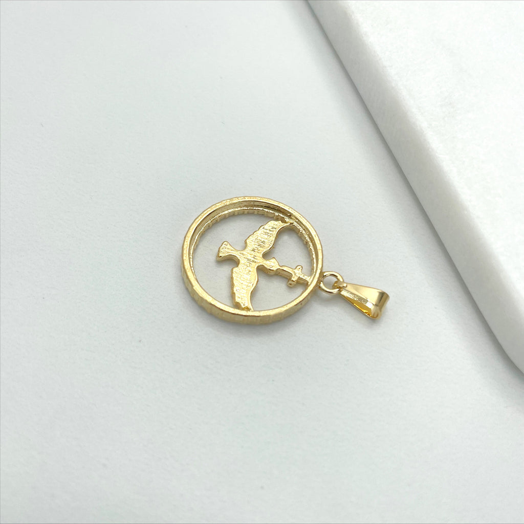 18k Gold Filled Circle Dove with Cross Pendant