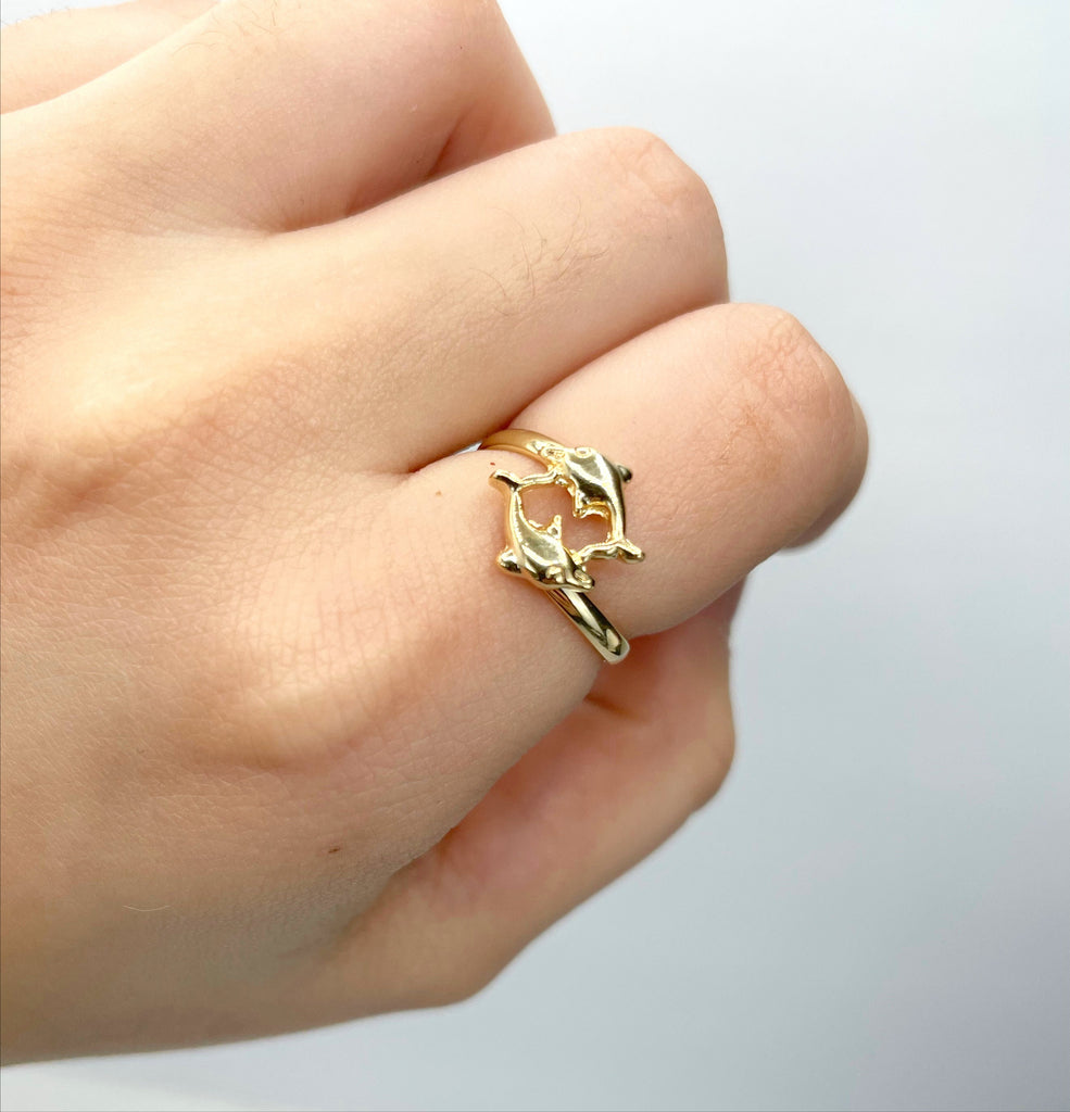 18k Gold Filled Two Dolphins Kids Ring