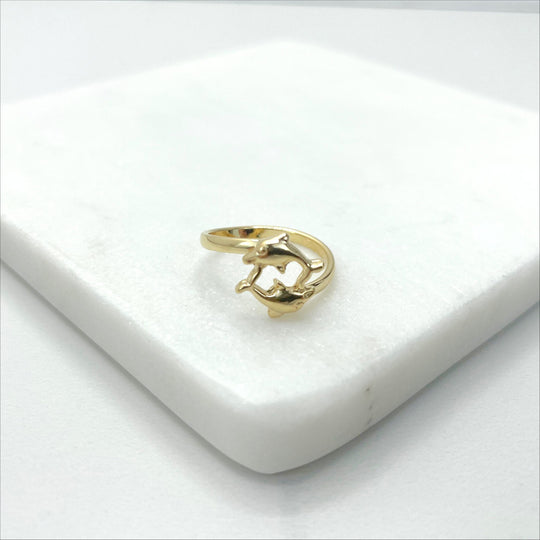 18k Gold Filled Two Dolphins Kids Ring