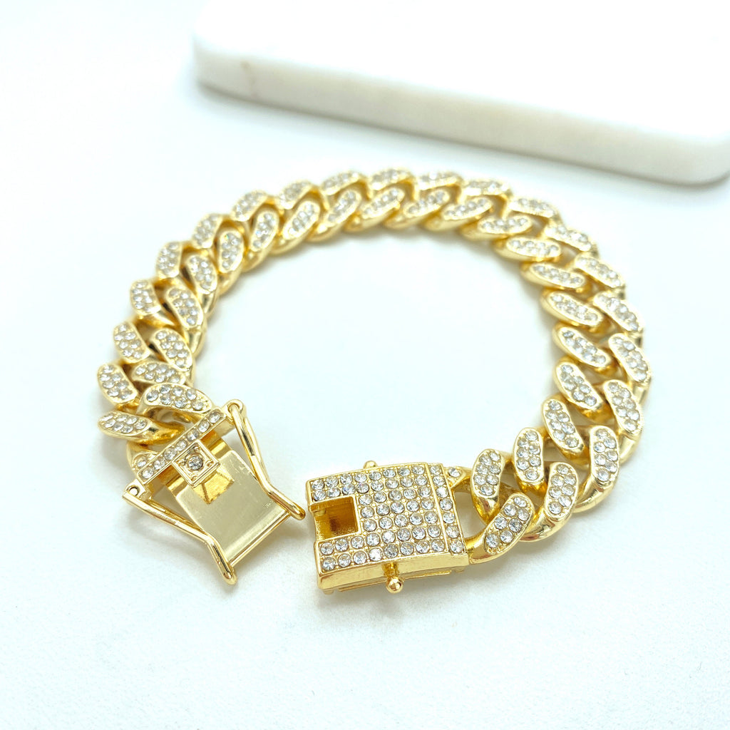14k Gold Filled Iced CUBAN LINK  Chain & Bracelet