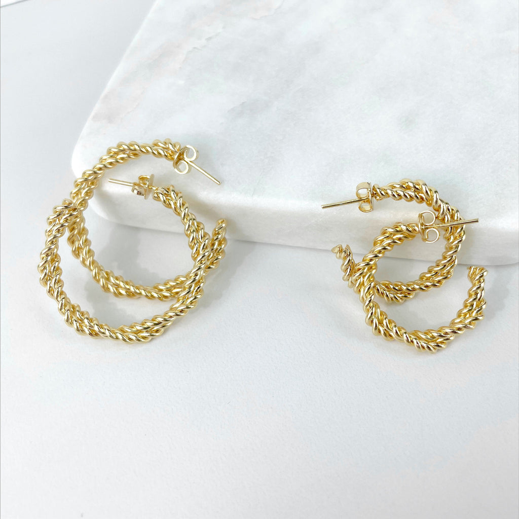 18k Gold Filled Two Sizes Twisted C-Hoop Earrings