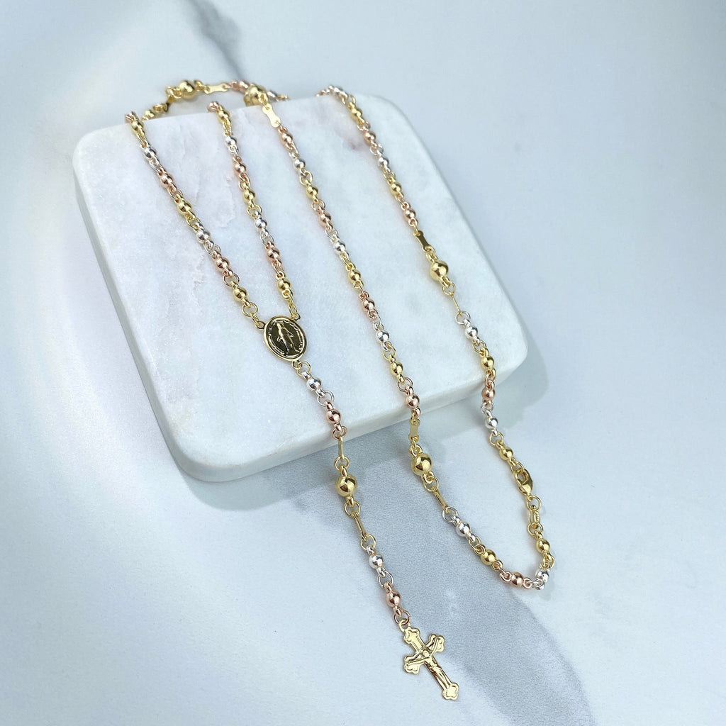 18k Gold Filled Three Tone Beaded Milagrosa Virgin Rosary
