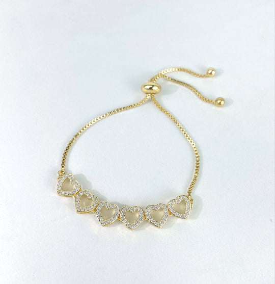 18k Gold Filled Hearts Charms Adjustable Bracelet