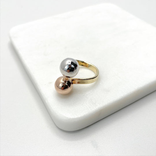 18k Gold Filled Three Tone Double Ball Adjustable Ring