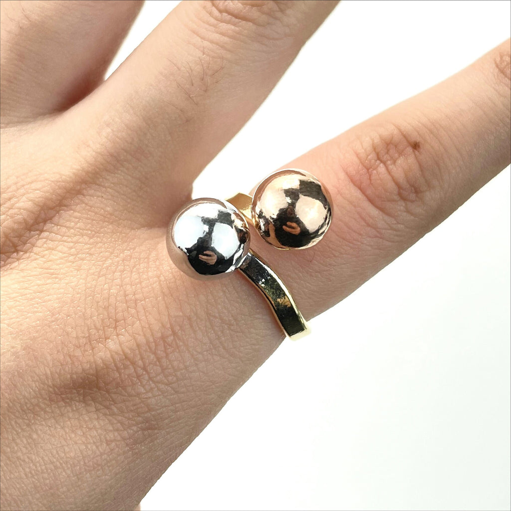 18k Gold Filled Three Tone Double Ball Adjustable Ring