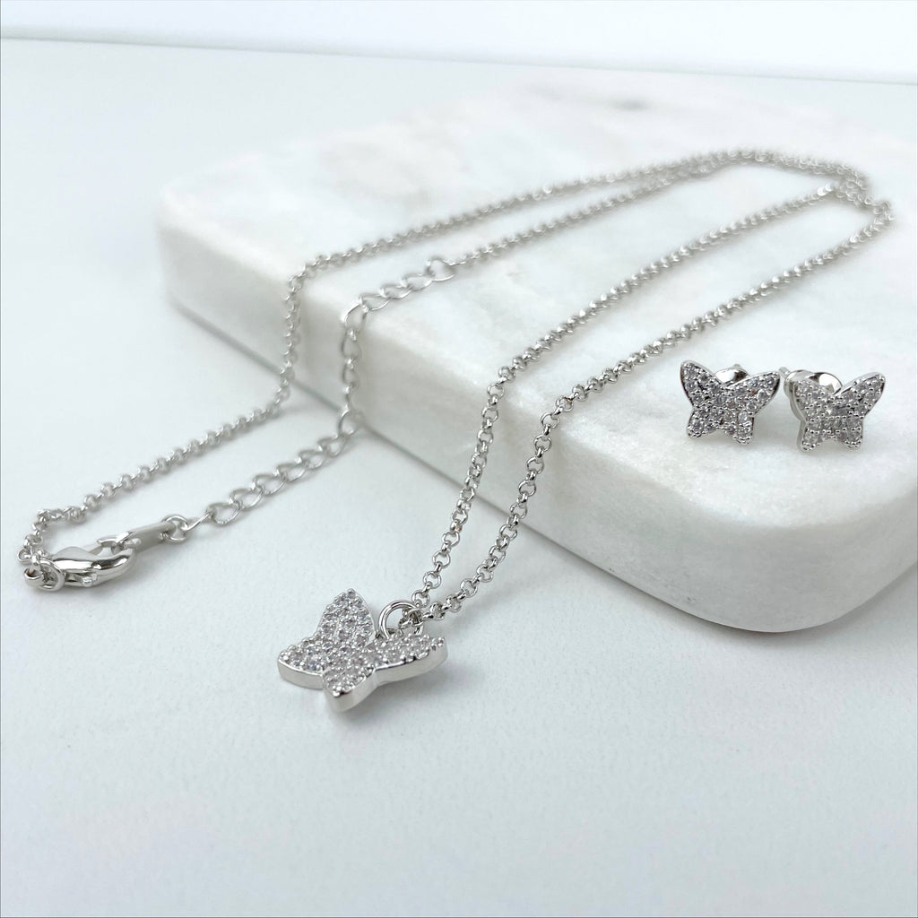 Silver Filled Cable Link Chain Petite Butterfly Set