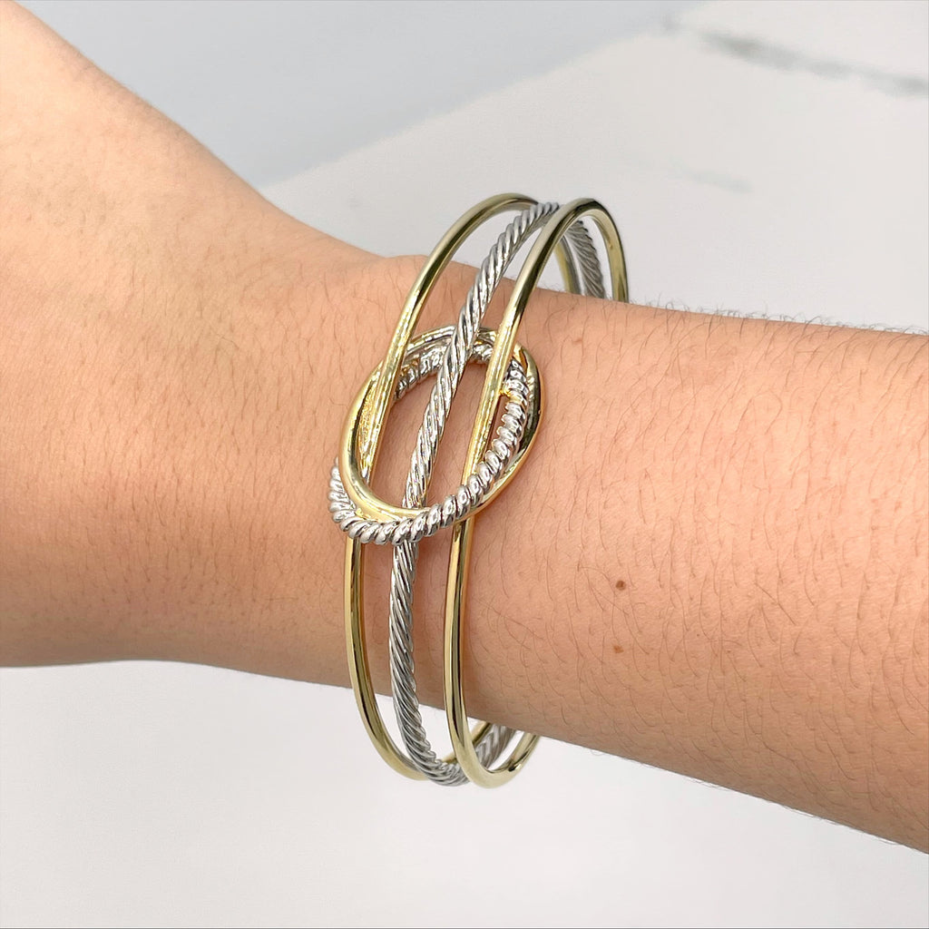 Gold Plated and Silver Rope Design Bangle Bracelet