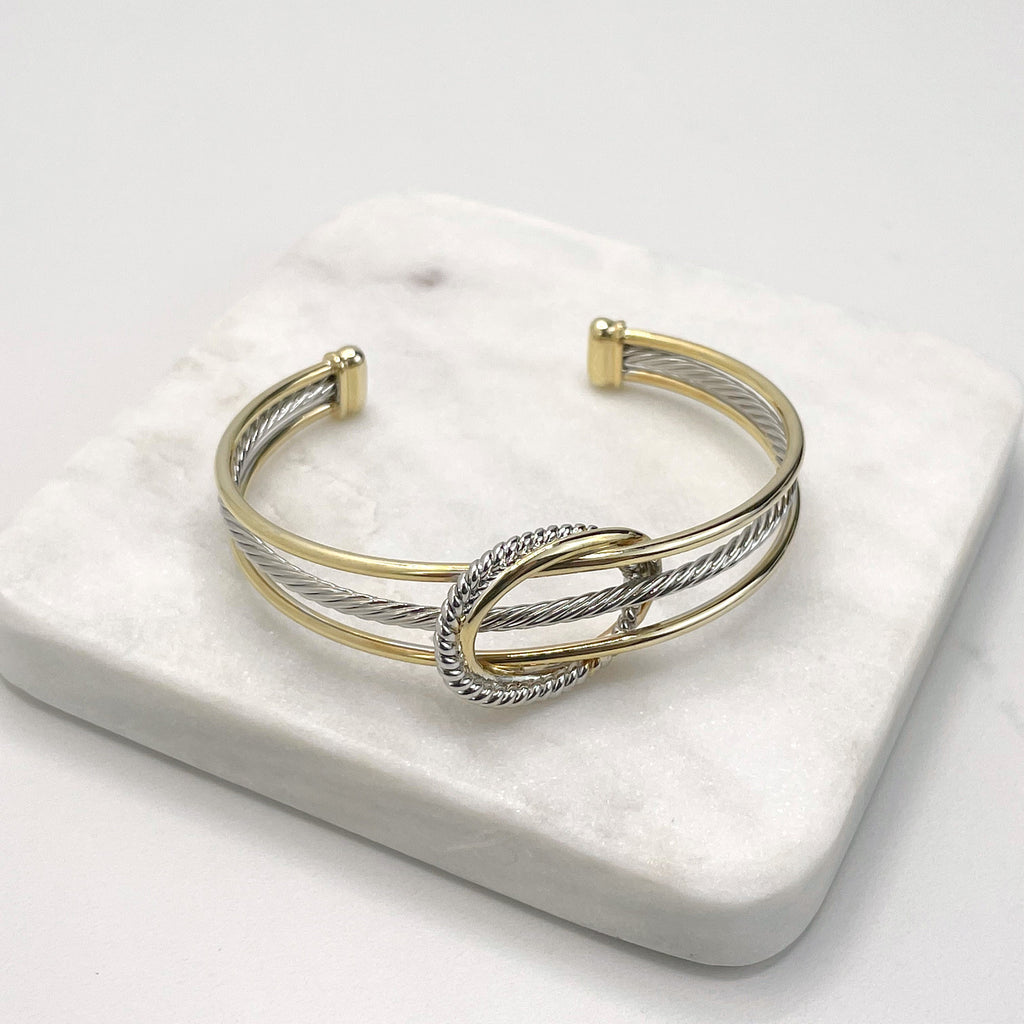Gold Plated and Silver Rope Design Bangle Bracelet