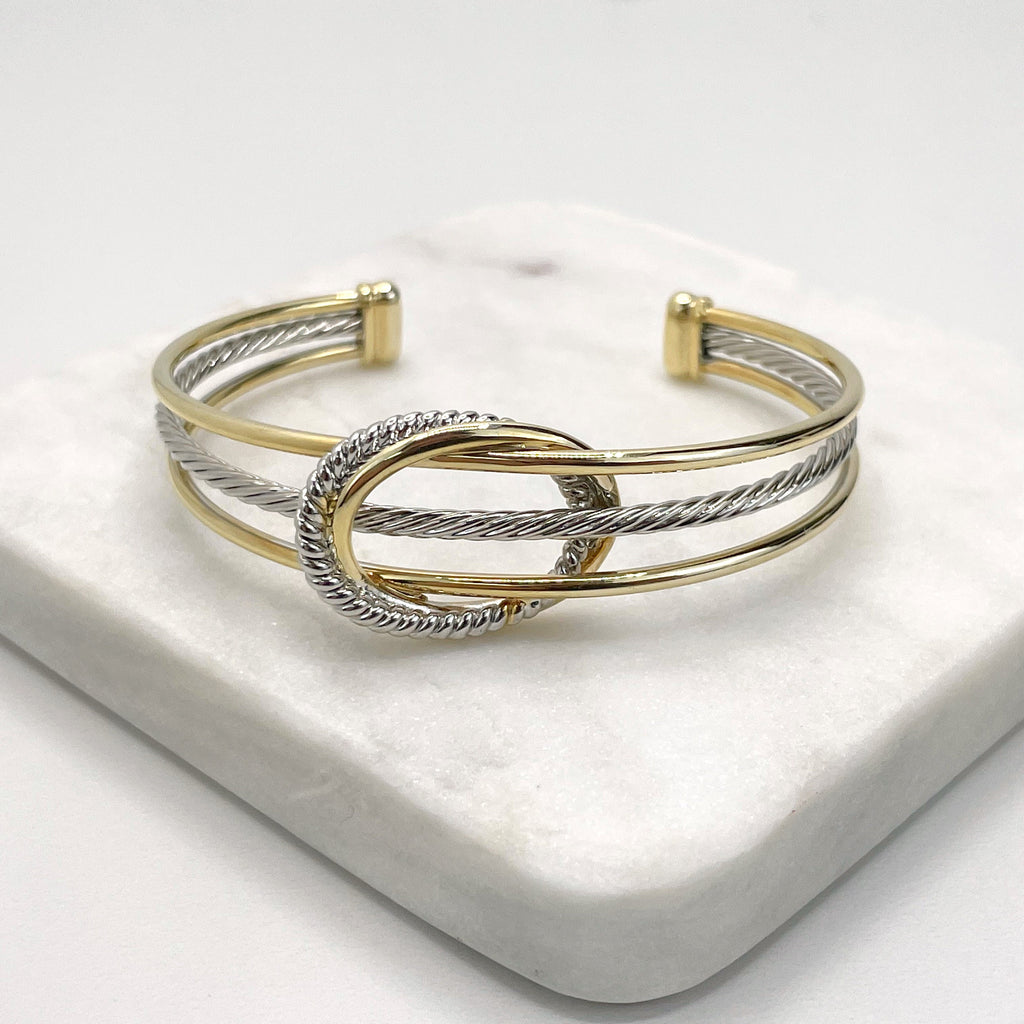 Gold Plated and Silver Rope Design Bangle Bracelet