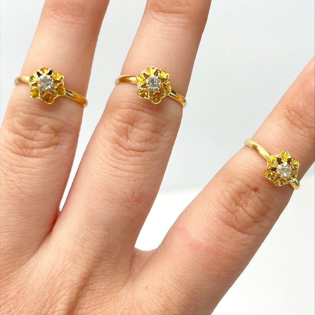 18k Gold Filled White Cubic Zirconia Center Flower Design Kids Ring
