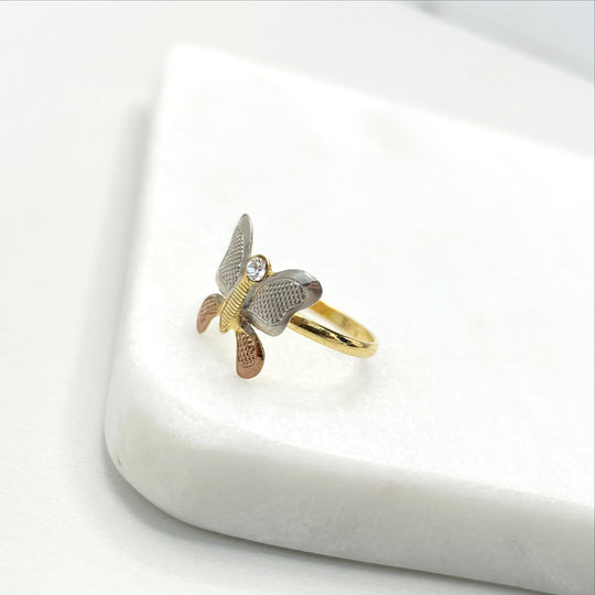 18k Gold Filled Three Tone Butterfly with Cubic Zirconia Kids Ring