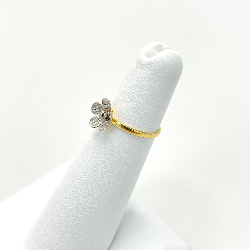 18k Gold Filled Two Tone 3D Texturized Flower Design Kids Ring