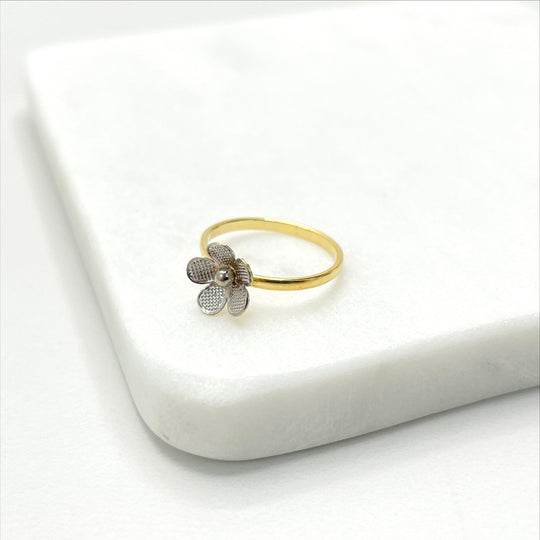 18k Gold Filled Two Tone 3D Texturized Flower Design Kids Ring