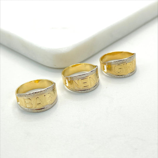 18k Gold Filled Two Tone GIRL, NENA or BABY Word Kids Rings