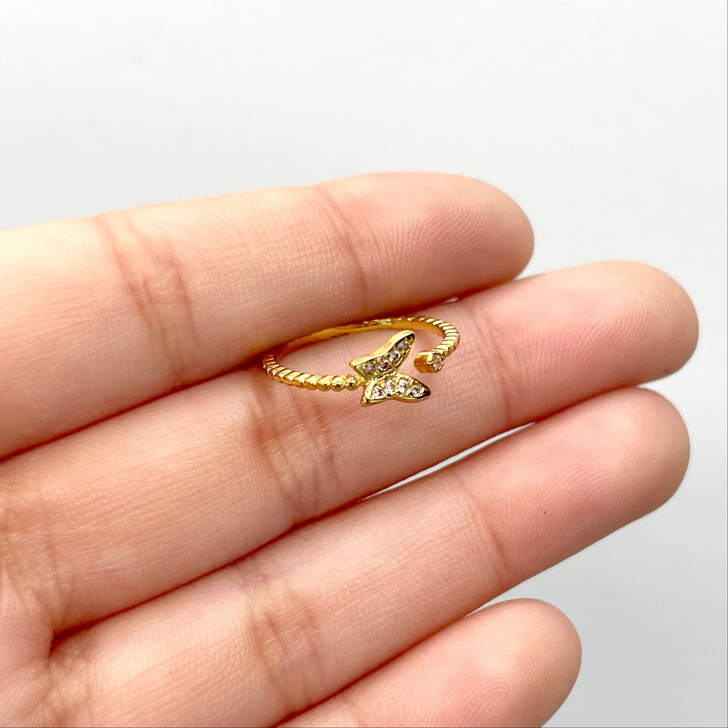 18k Gold Filled Micro Cubic Zirconia Butterfly Adjustable Kids Ring