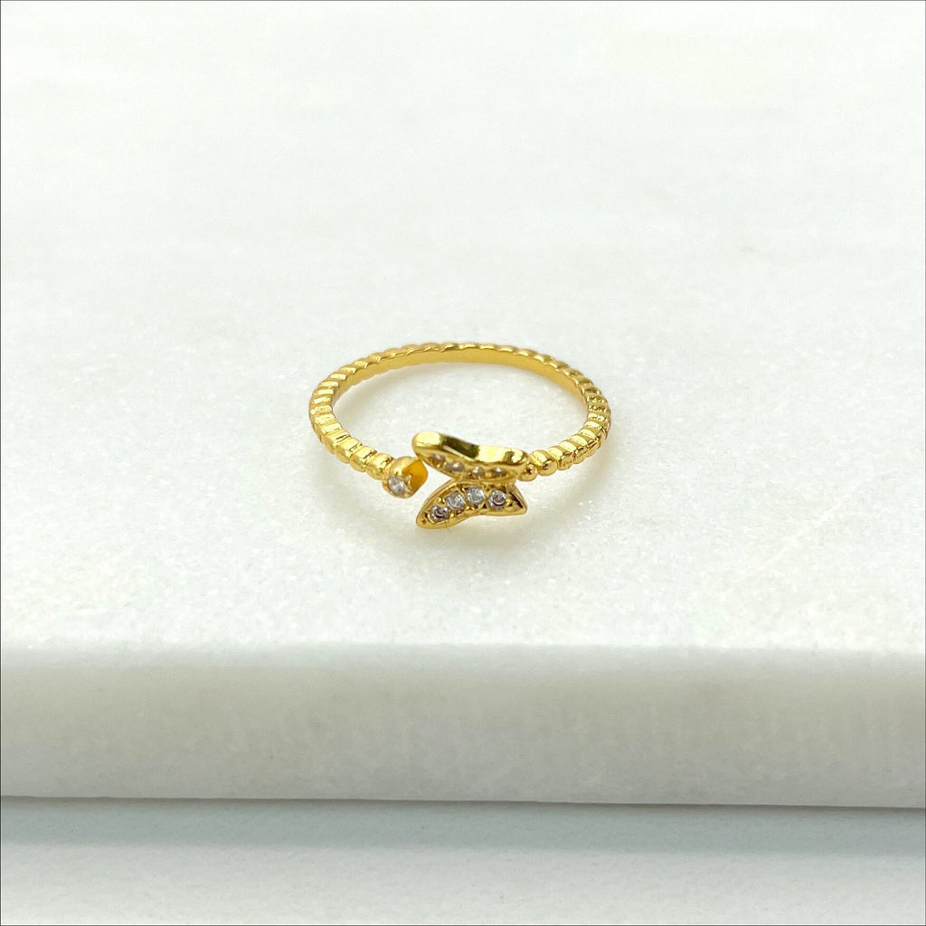18k Gold Filled Micro Cubic Zirconia Butterfly Adjustable Kids Ring
