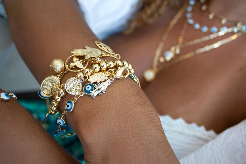 18k Gold Filled Beaded Charms Bracelet