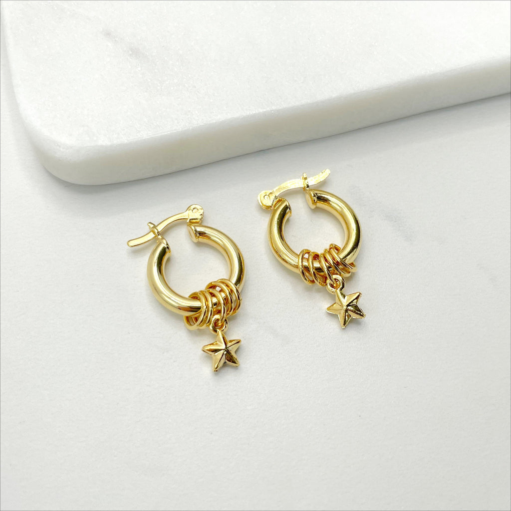 18k Gold Filled Star Charms Hoop Earrings