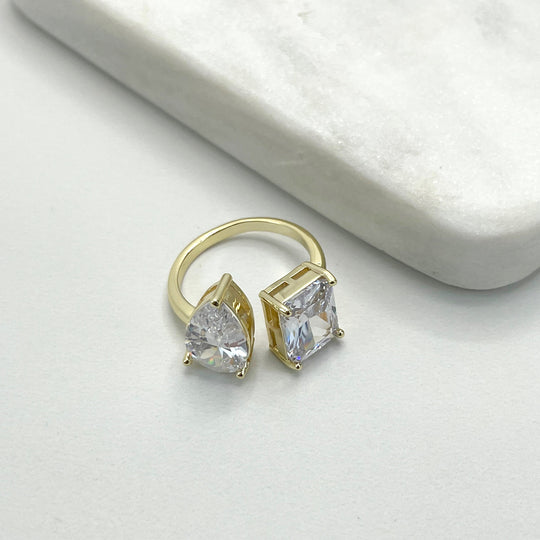 18k Gold Filled White Cubic Zirconia Adjustable Square & Drop Ring