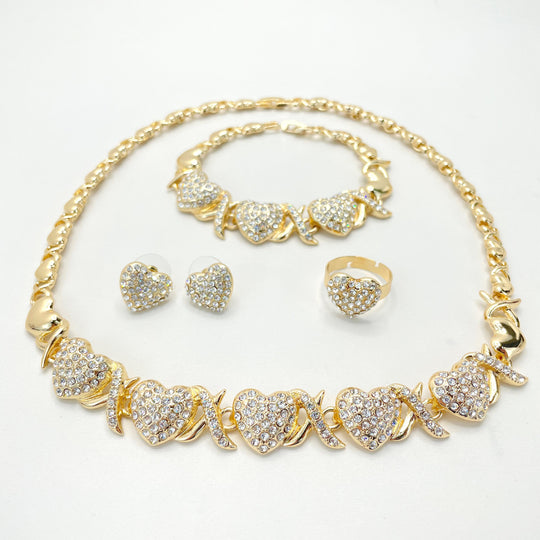 18k Gold Filled Cubic Zirconia Hug & Kisses XoXo Design 04 Pieces Set