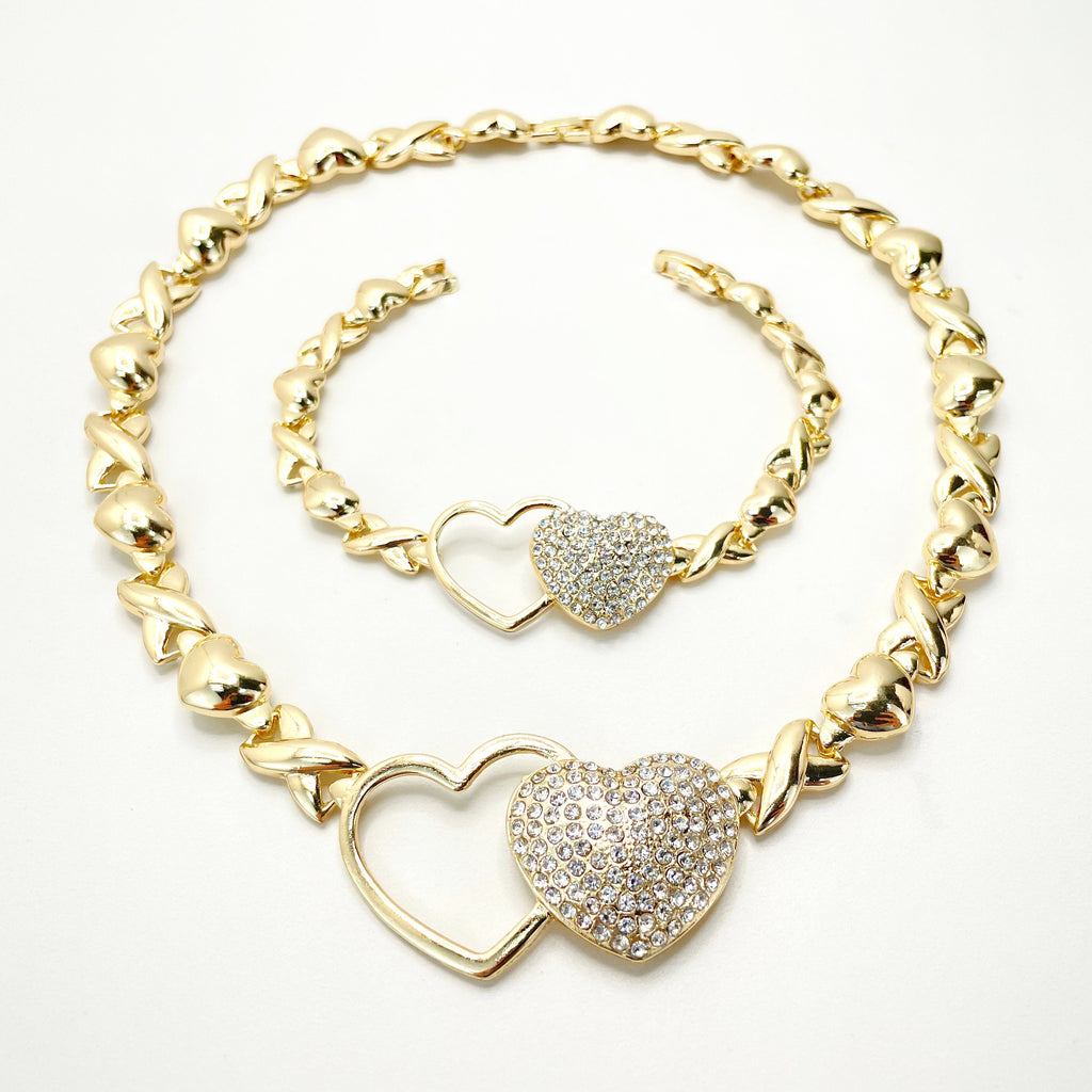 18k Gold Filled Cubic Zirconia Hearts Hug & Kisses Xoxo Design 04 Pieces Set