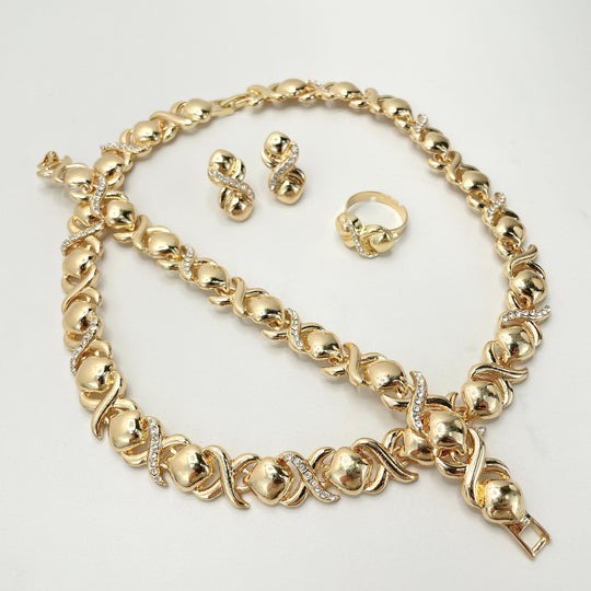 18k Gold Filled Cubic Zirconia Hug & Kisses XoXo Design 04 Pieces Set