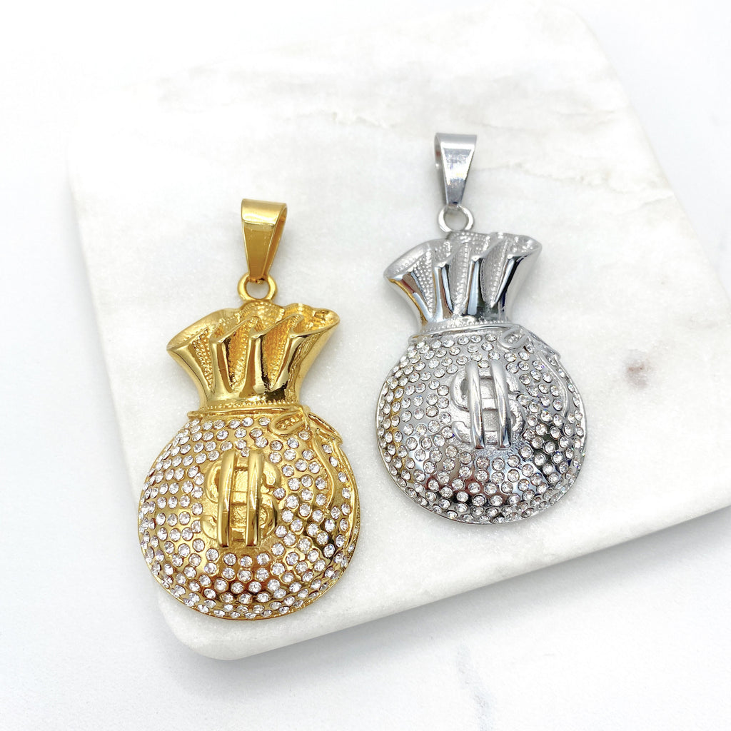 Stainless Steal CZ Bag of Money  Pendan