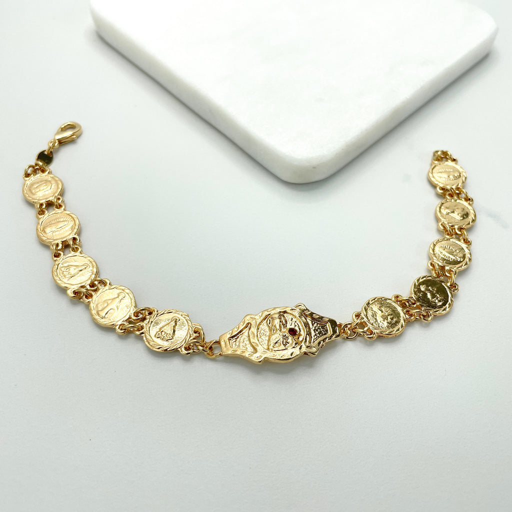 18k Gold Filled Red CZ Virgins Religious Bracelet