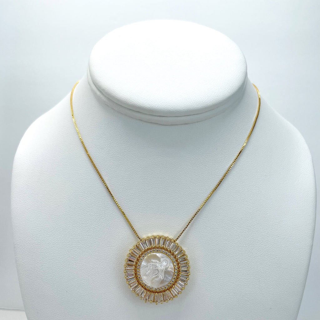 18k Gold Filled Box Link Chain Milagrosa Virgin Necklace