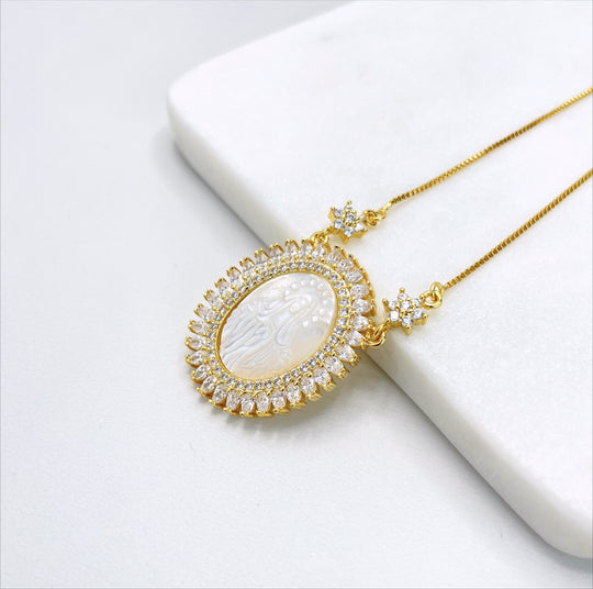 18k Gold Filled 1mm Box Chain Cubic Zirconia Virgen Milagrosa