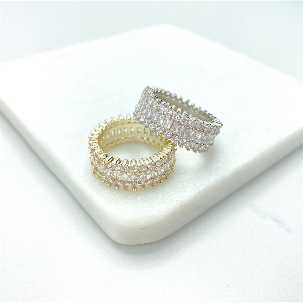 18k Gold Filled or Silver Filled White Cubic Zirconia Baguette Ring