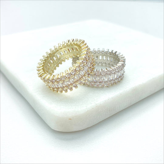 18k Gold Filled or Silver Filled White Cubic Zirconia Baguette Ring