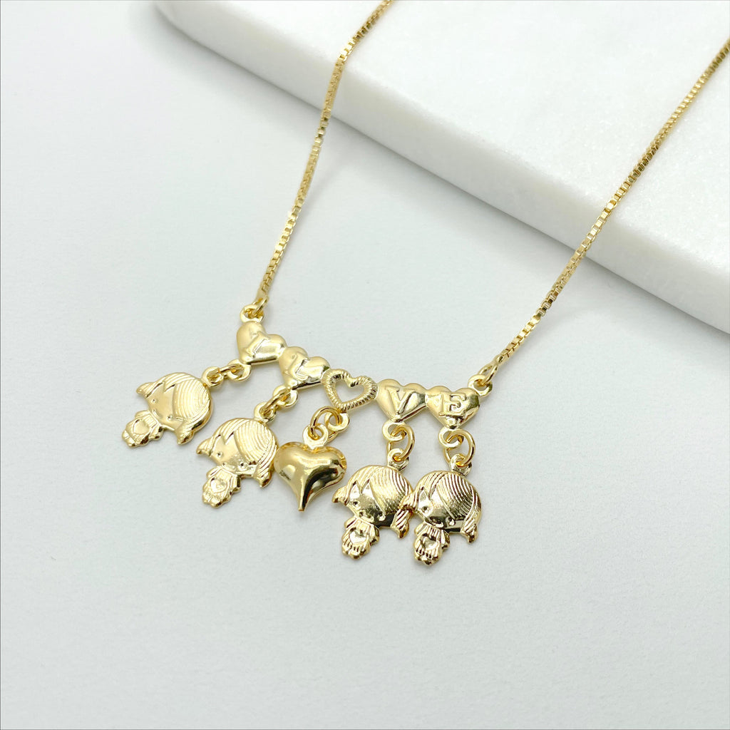 18k Gold Filled Hearts and Kids Charms 1mm Box Chain