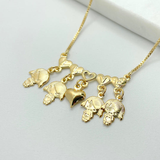 18k Gold Filled Hearts and Kids Charms 1mm Box Chain