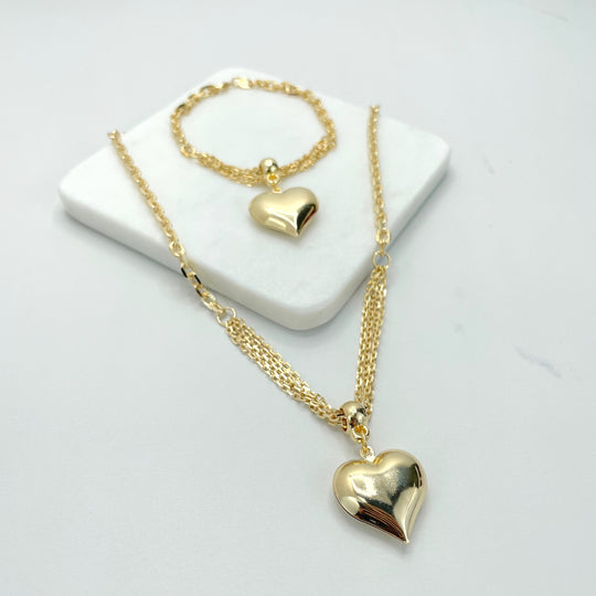 18k Gold Filled Paperclip Hearts Necklace or Bracelet Set