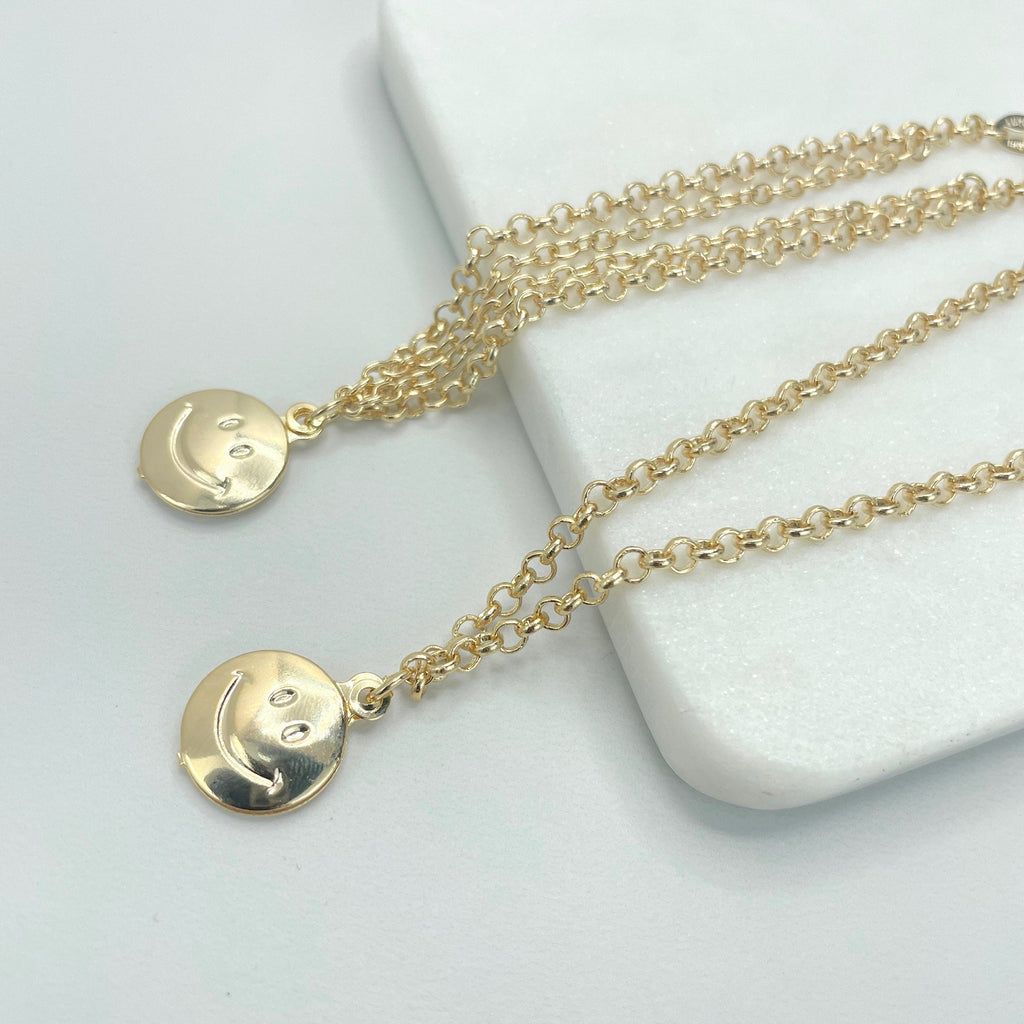 18k Gold Filled Double Chain Happy Face Necklace