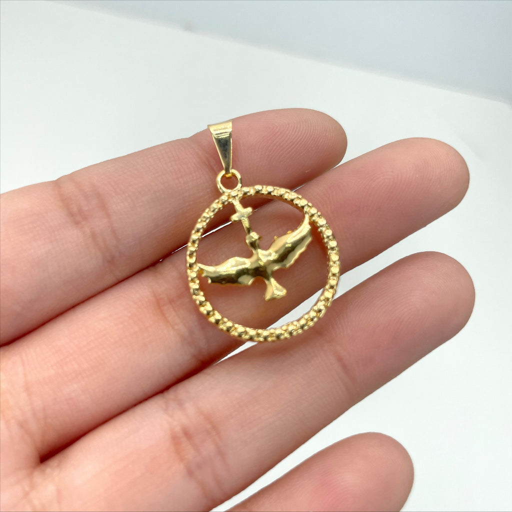 18k Gold Filled Circle Dove with Cross Pendant