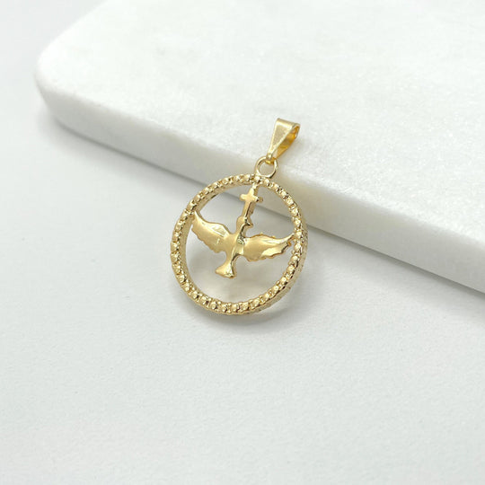 18k Gold Filled Circle Dove with Cross Pendant