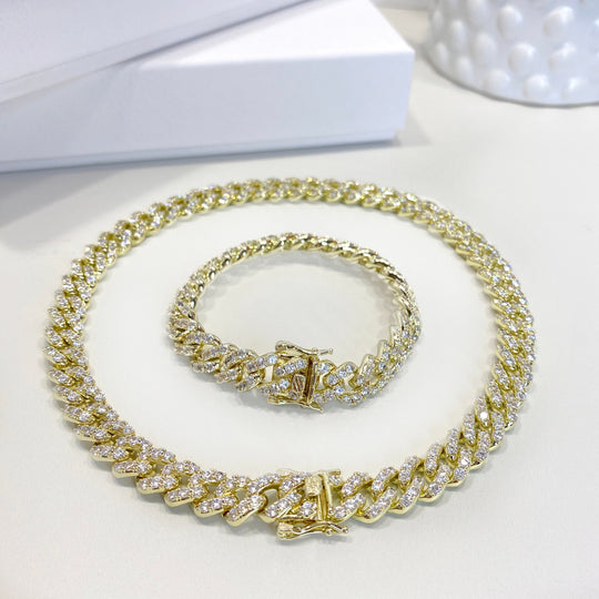 14k Gold Filled or Rose Filled Iced Miami Cuban Chain or Bracelet