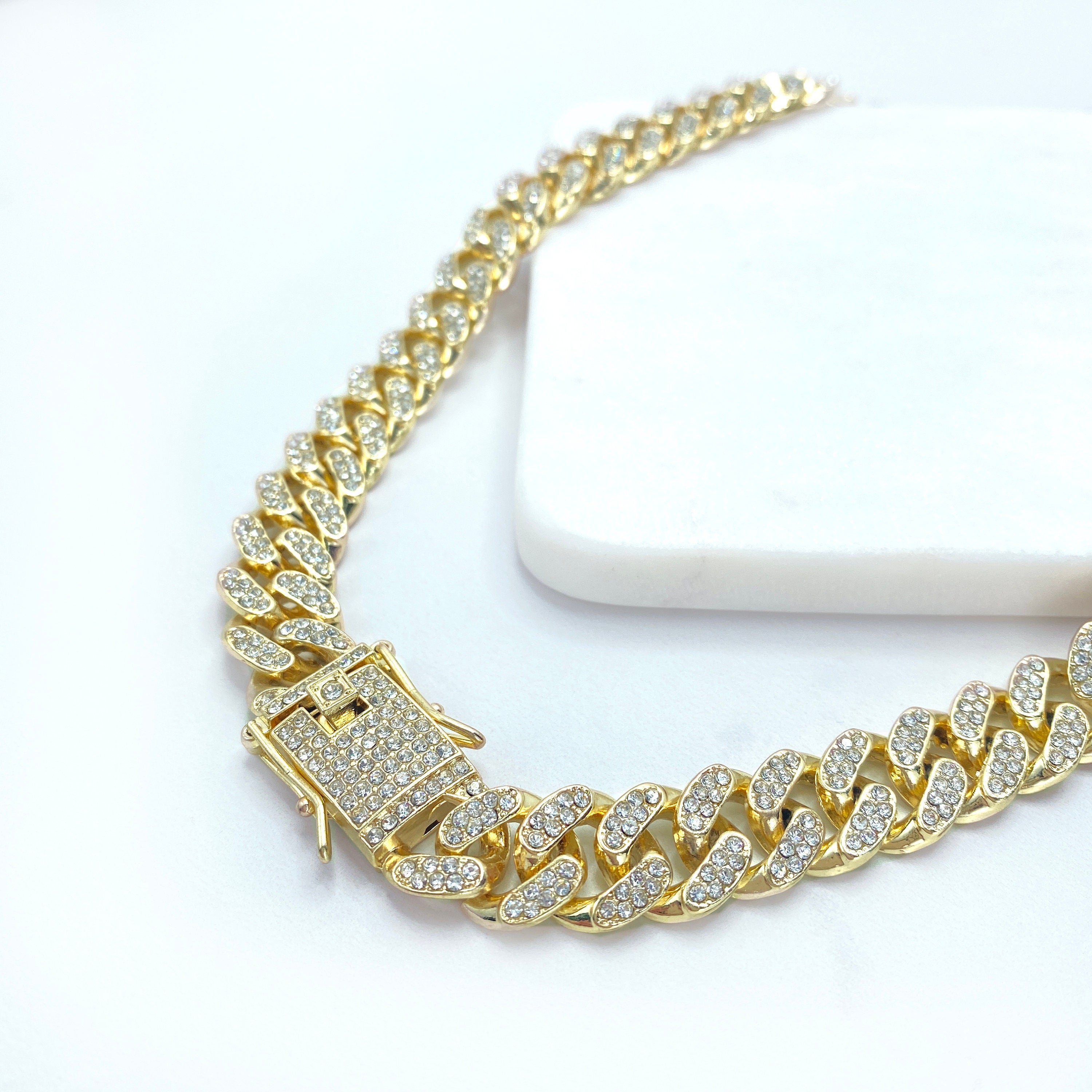 18K Gold Filled Three Toned 13mm Double outlet Cuban Link Bracelet For Wholesale Jewelry Bracelet Making And Findings