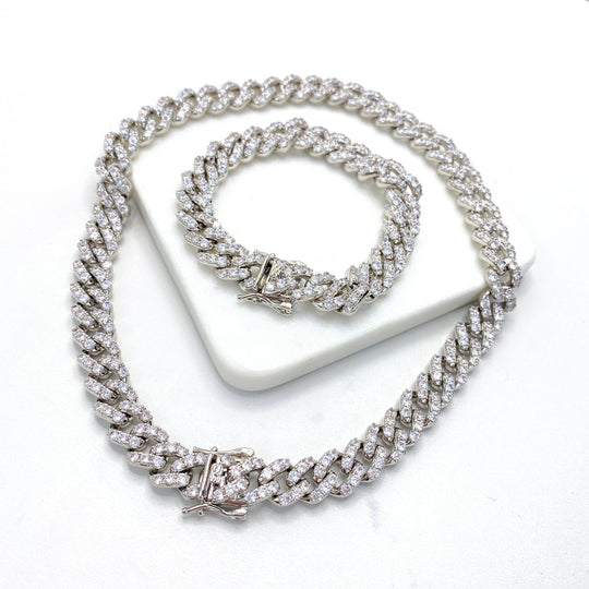 Silver Filled Iced CUBAN LINK Chain or Bracelet