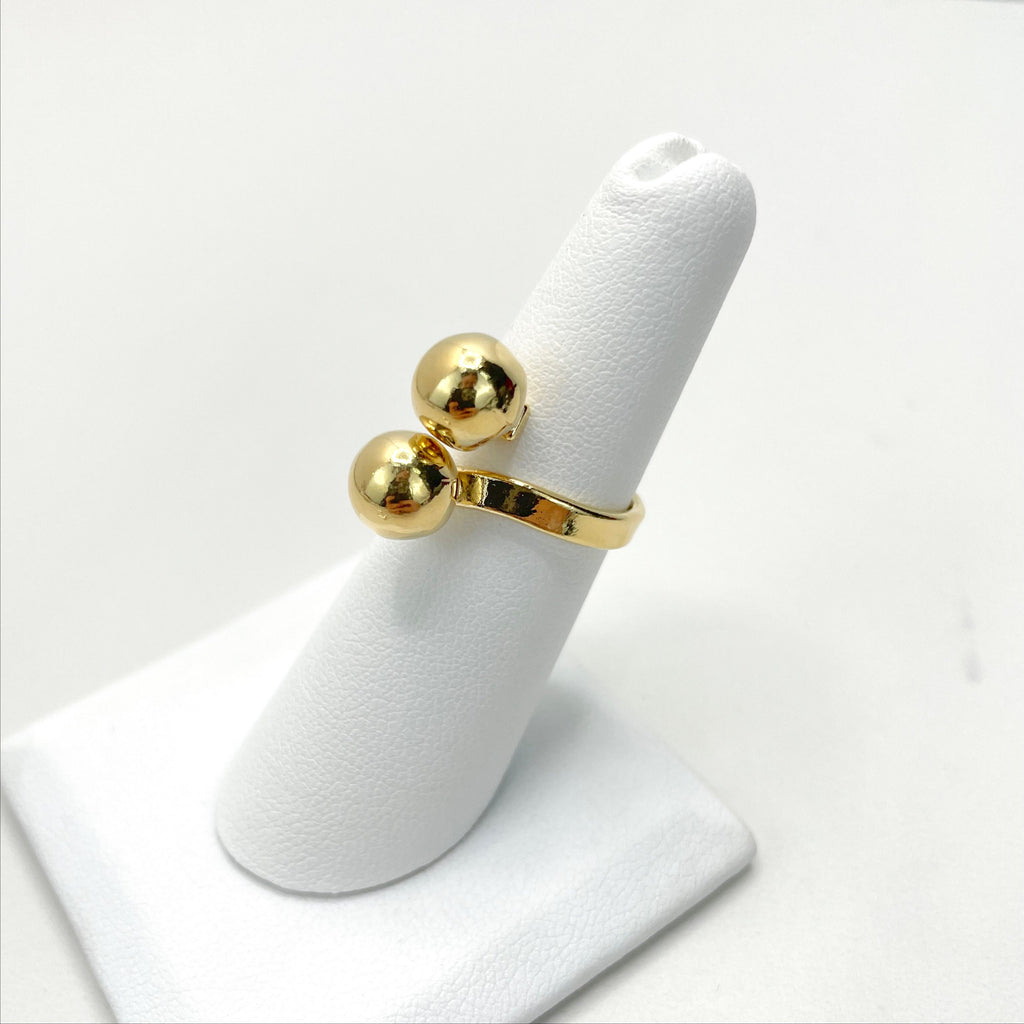 18k Gold Filled or Silver Filled Double Balls Adjustable Ring