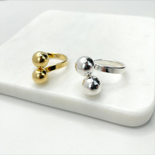 18k Gold Filled or Silver Filled Double Balls Adjustable Ring