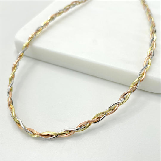 18k Three Tones Filled Twisted Chain Choker